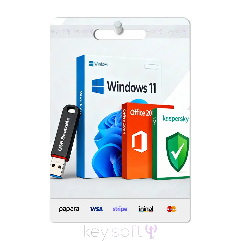 YENİ BİLGİSAYAR KURULUM PAKET – Windows 11 + Office 2024 + Premium Antivirüs (USB + Lisans + Destek) - Uygun Lisans Hizmeti - KeySofti